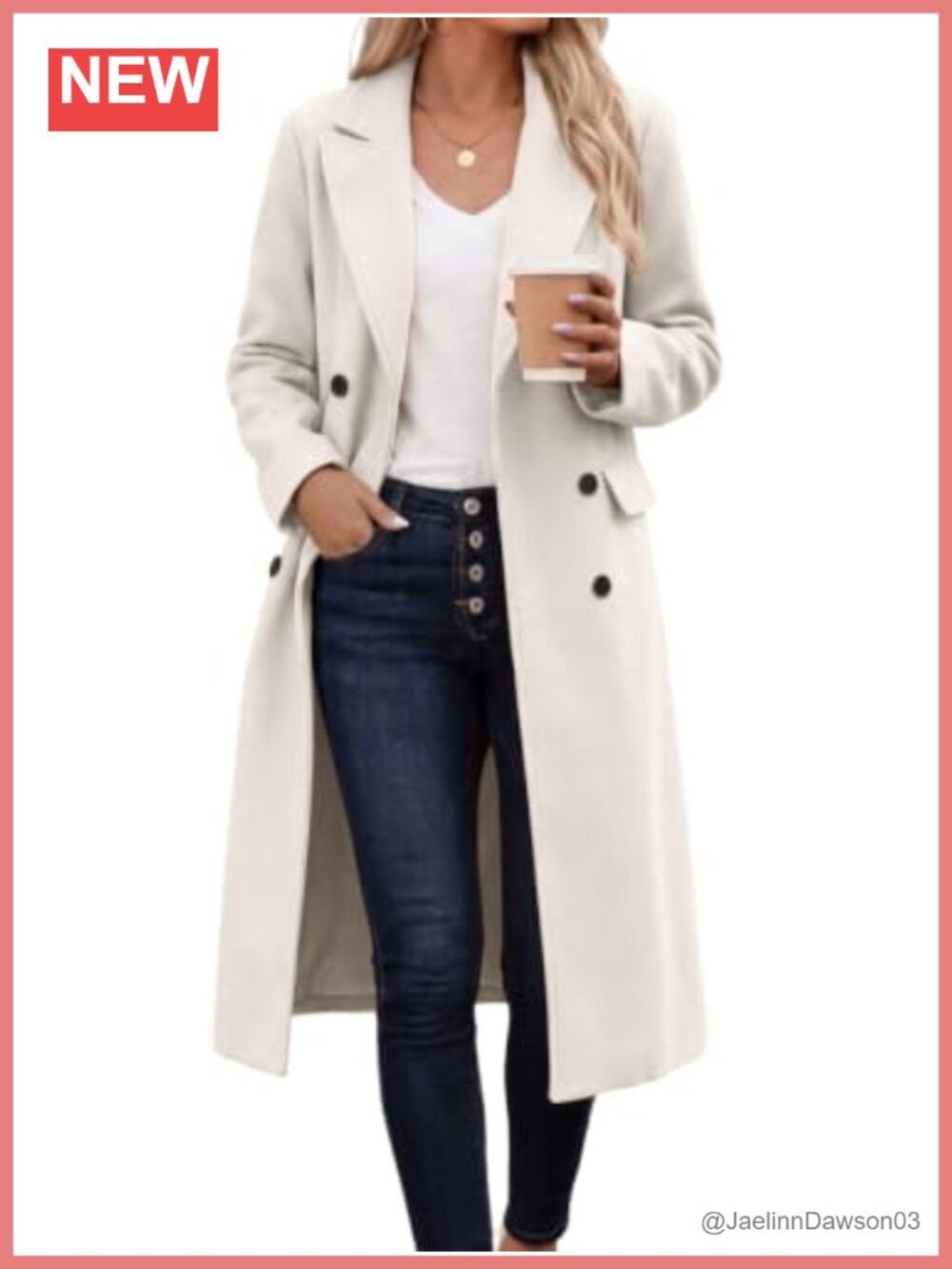 Women's Long Wool Blend Pea Coat Double Breasted Trench Overcoat